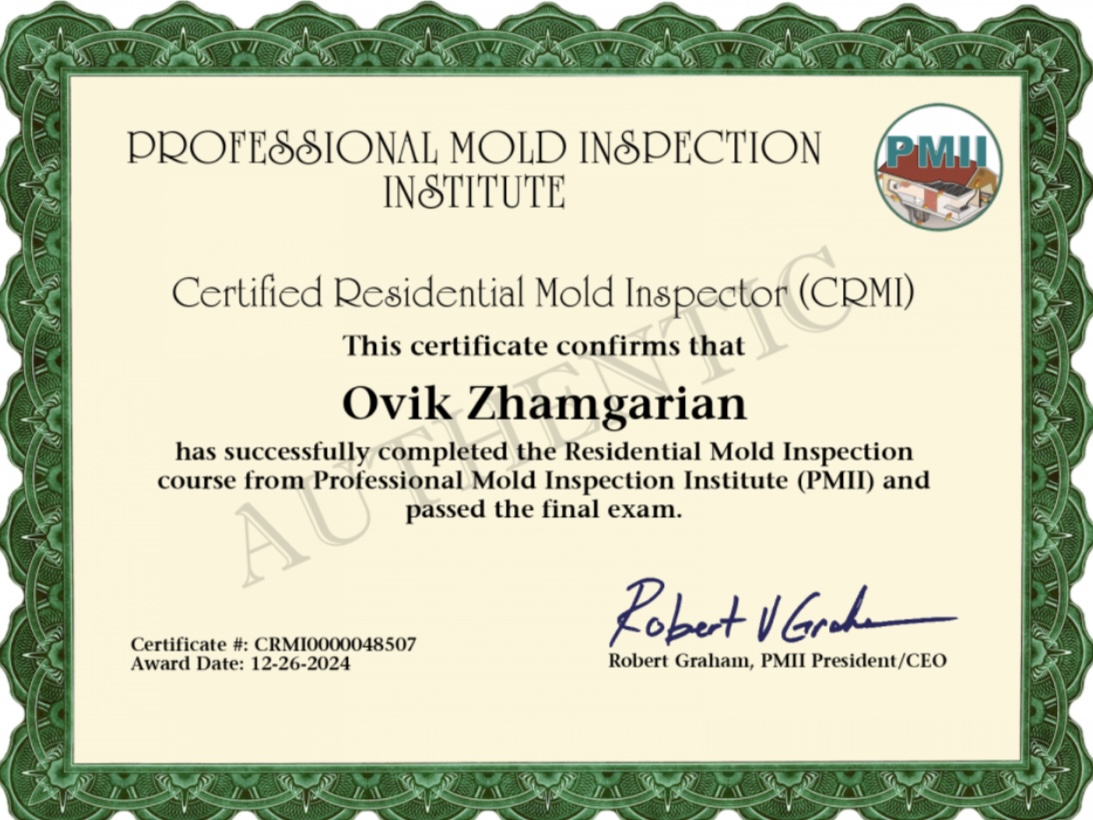 PMII Certified Residential Mold Inspector (CRMI) certificate
